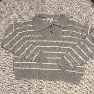 Promesa Gray and Cream Striped Turtleneck Sweater
